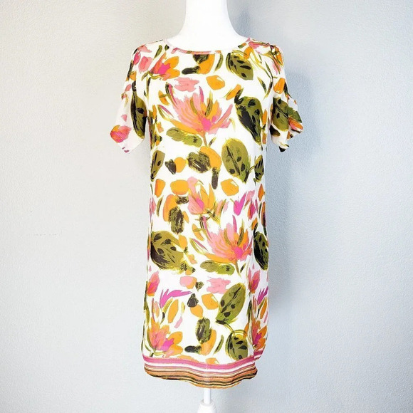 Artsy/ Floral/ Shift Dress with a Cold Shoulder Size Small - Picture 1 of 9